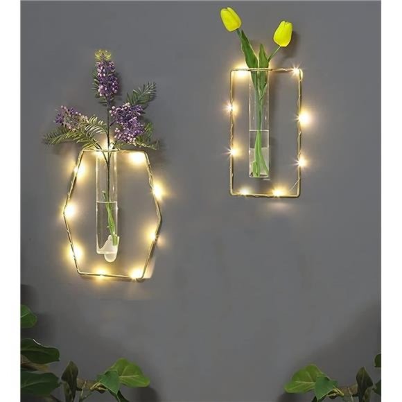 Pack of 2 Wall-Mounted Hydroponic Planter, Glass Containers w/ Gold Metal Frames - Picture 6 of 6